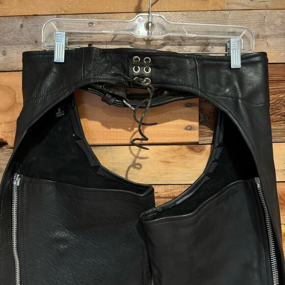 UNIK Premium Leather Motorcycle Zip Side Chaps Black Size S - Unisex - Bikercore - Picture 8 of 13